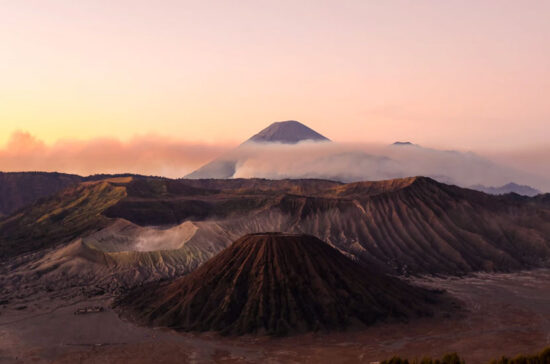A chain of Indonesian volcanic mountains