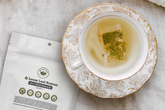 A cup of kratom tea using kratom tea bags