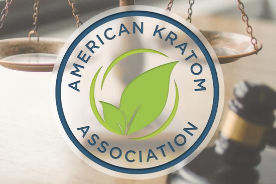 American Kratom logo over the scales of justice